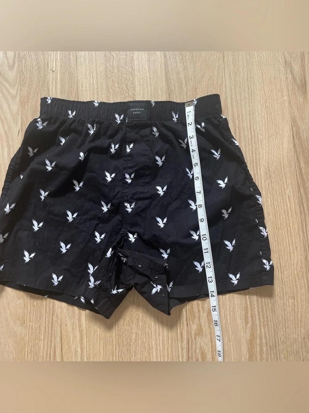 Women’s American Eagle Black Boxer Shorts with white eagle print